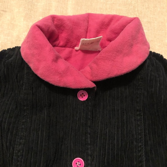 Girls Black/Pink Corduroy Botton Down Jacket with 2 Front Pockets Size 7/8 - Picture 4 of 12